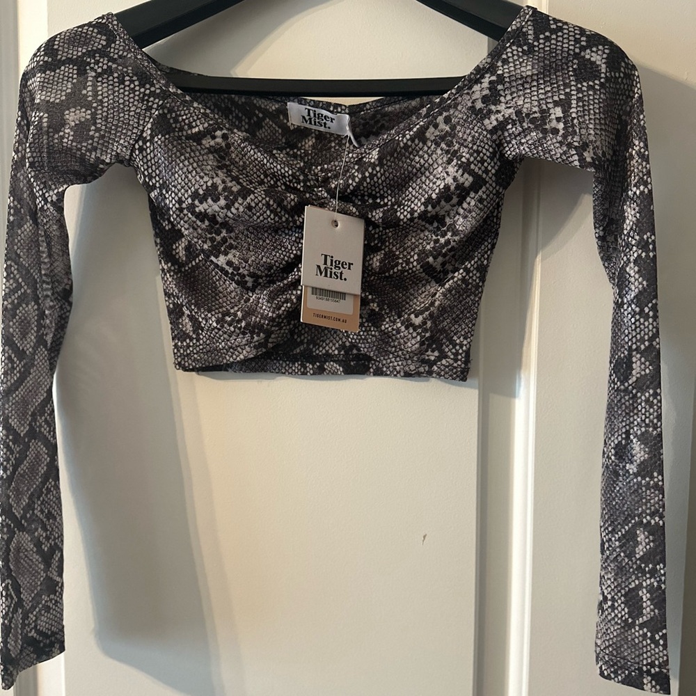 Tiger Mist Black and Gray Snake Print Crop Top